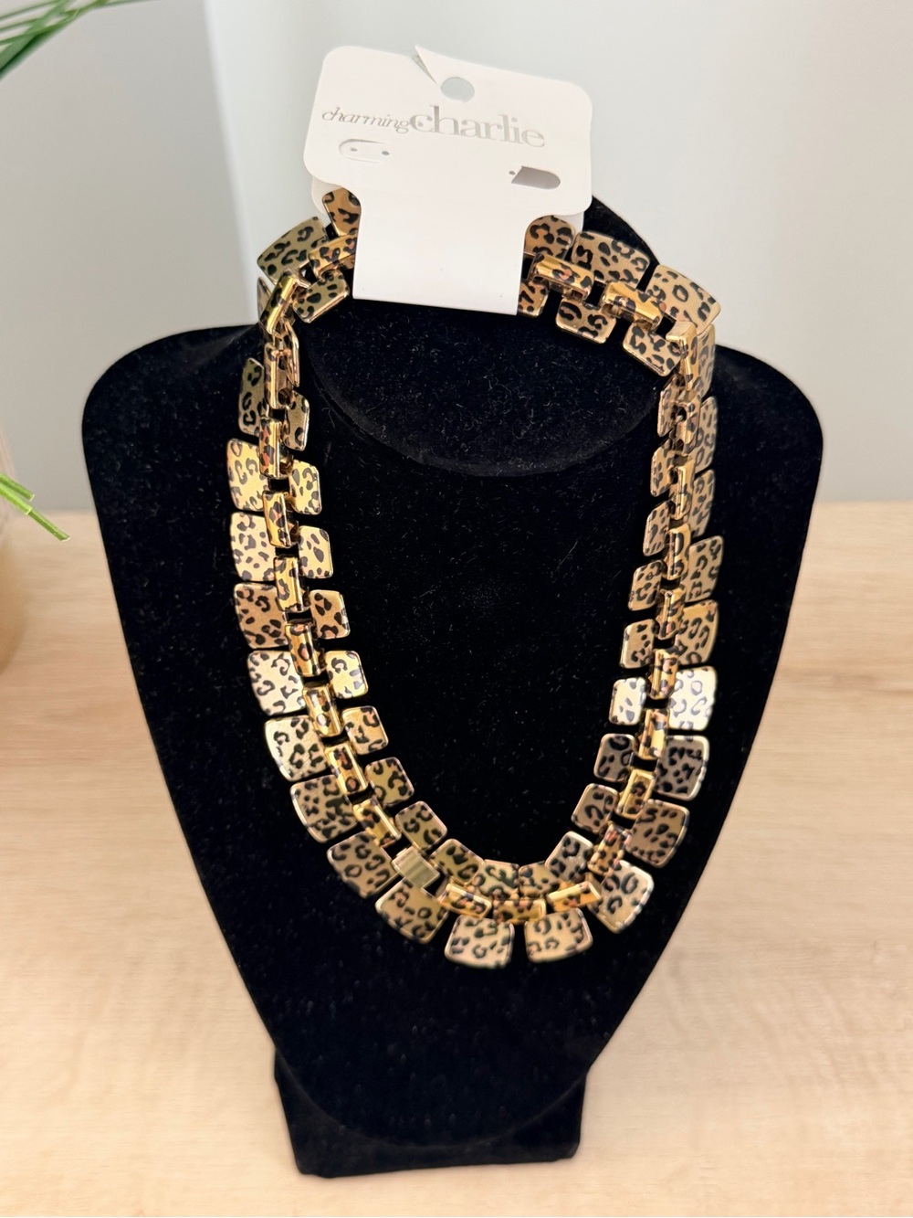 Gold Leopard-Print Double Strand Link Necklace